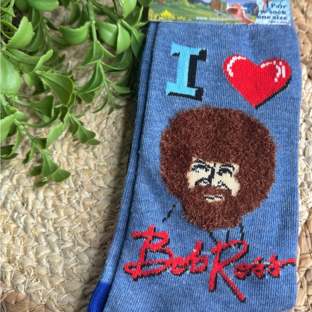 Bob Ross Blue Socks